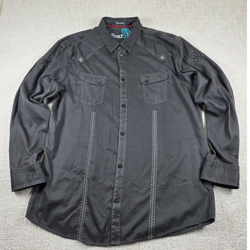 Roar Signature Prism II‎ SR Mens XXXL Charcoal Grey Embroidered Western Shirt